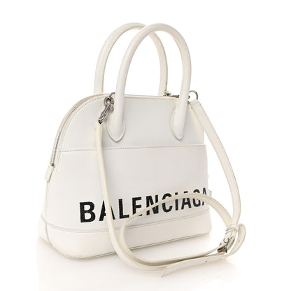 Balenciaga Signature Grained Calfskin Logo S Ville Top Handle Bag White Black 3 of 10