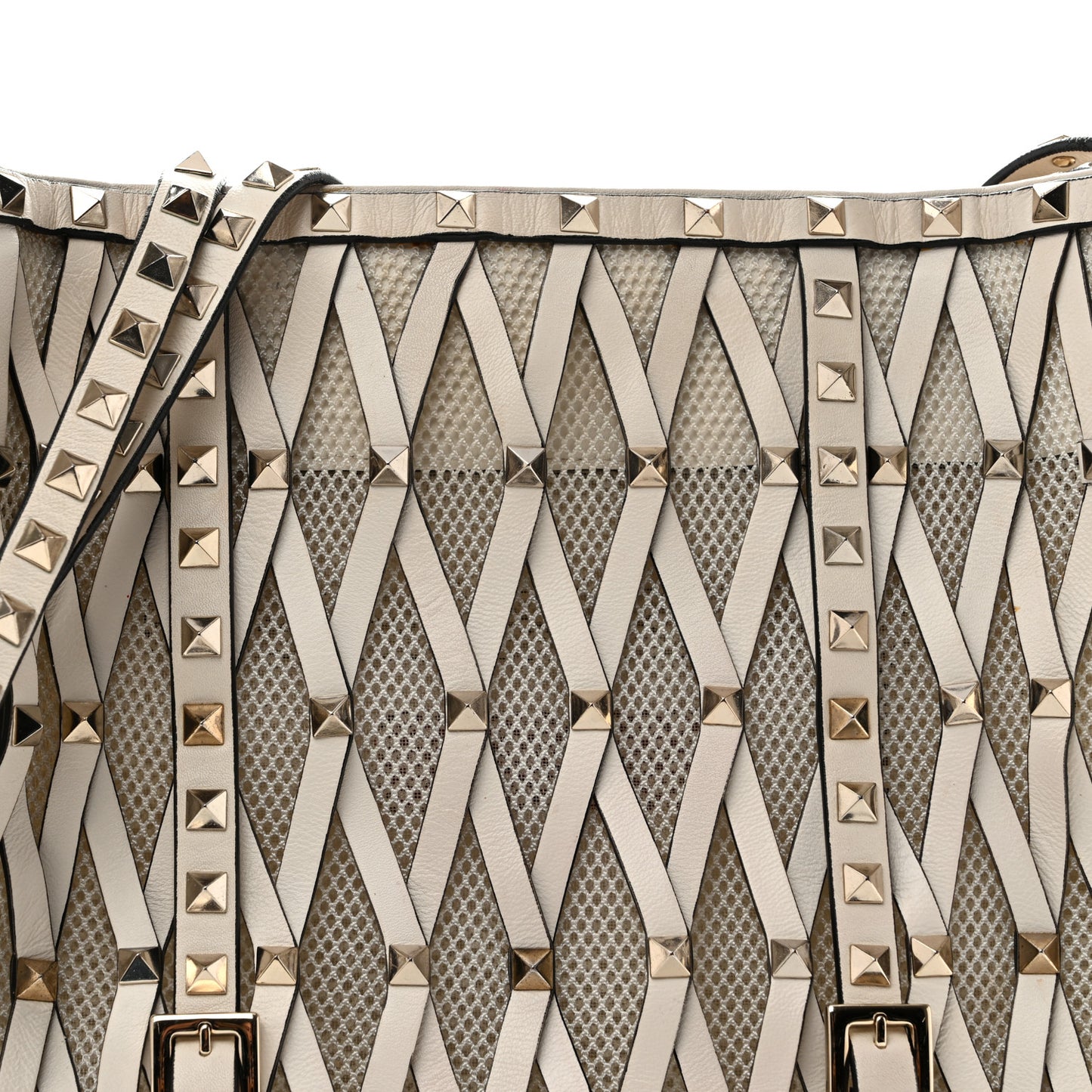 Vitello Rockstud Mesh Net Shopper Tote White