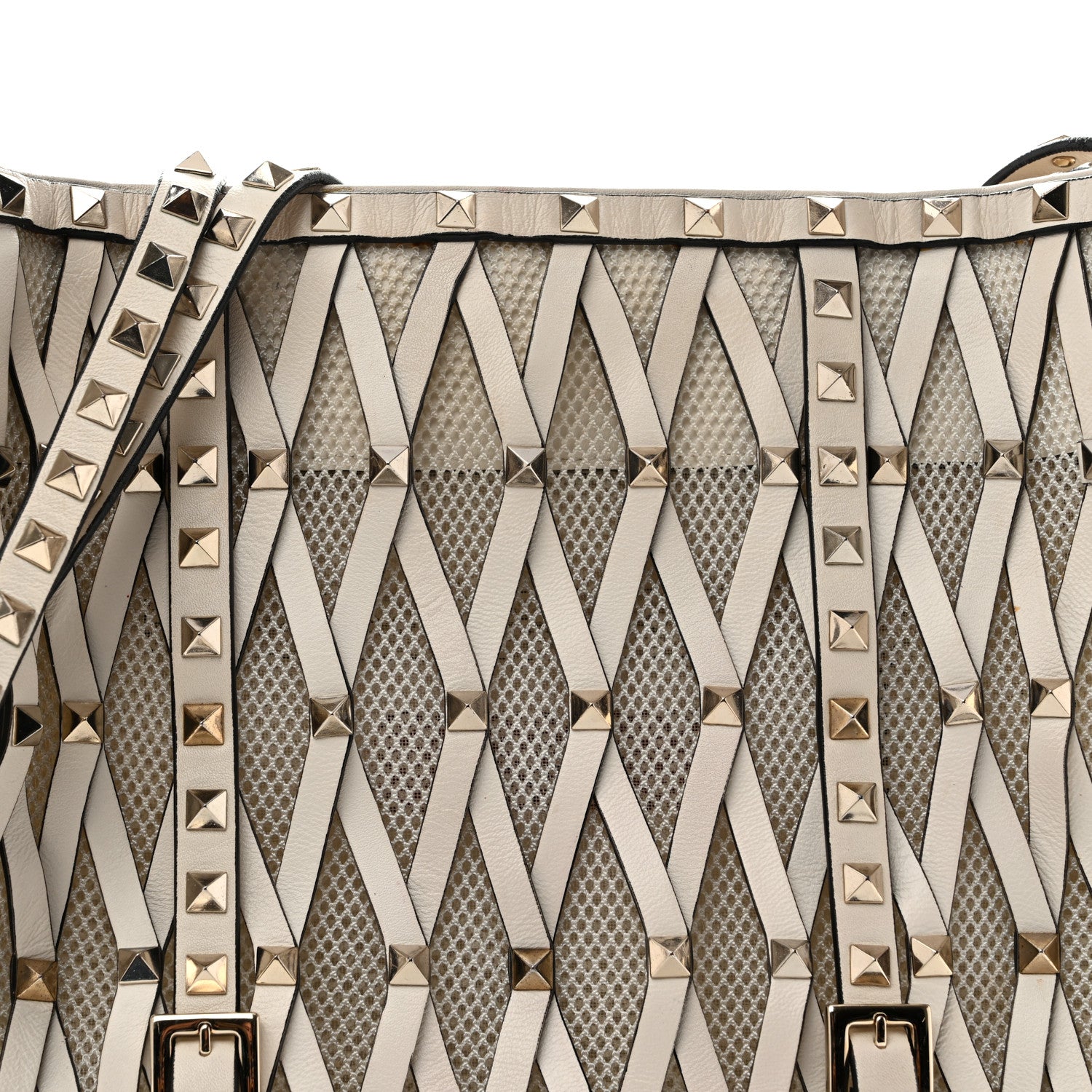 Valentino Garavani Vitello Rockstud Mesh Net Shopper Tote White 7 of 17