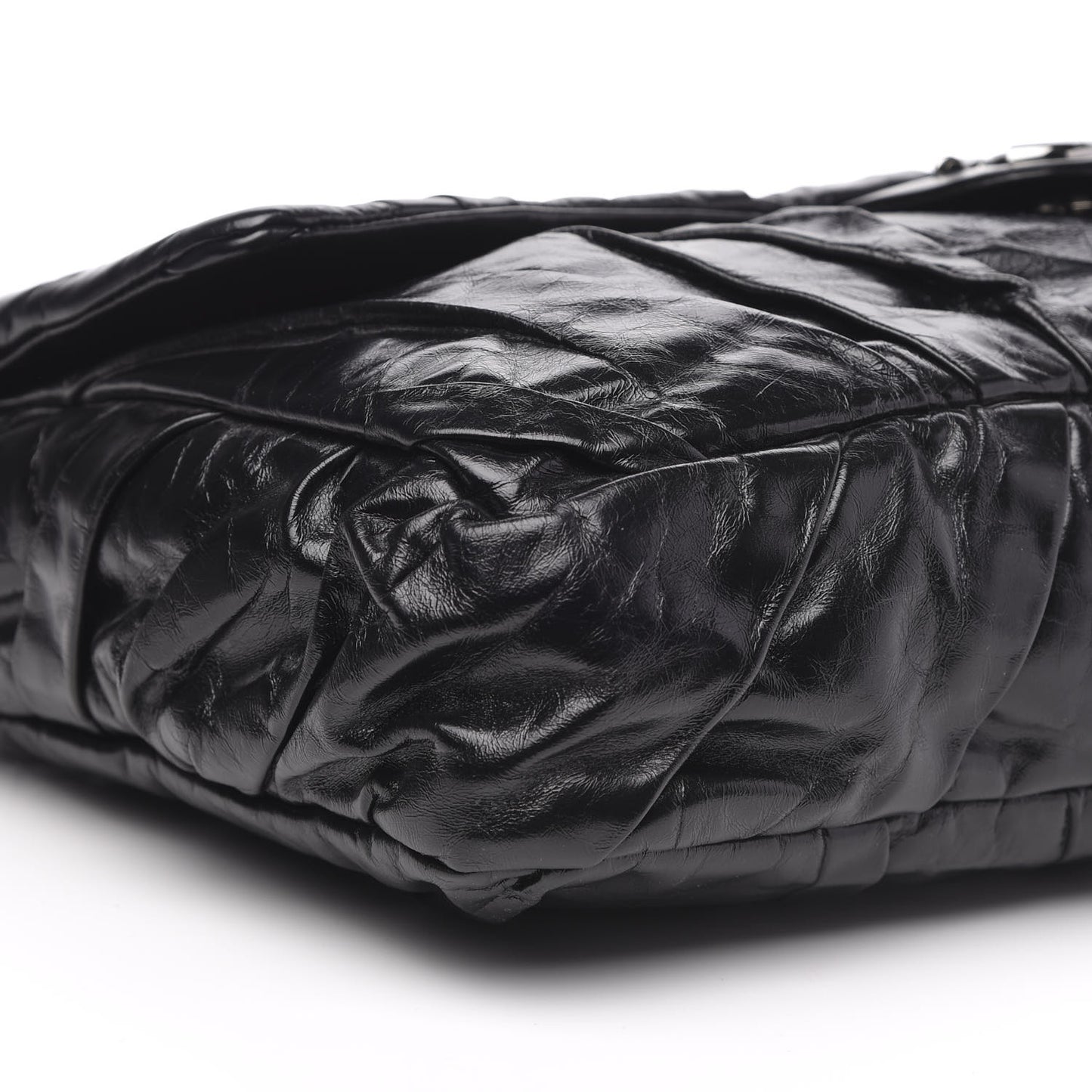 Glazed Calfskin Twisted Maxi Flap Black