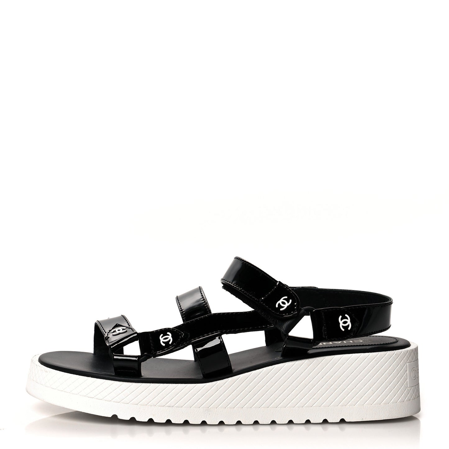Patent Calfskin Velcro Dad Sandals 39 Black