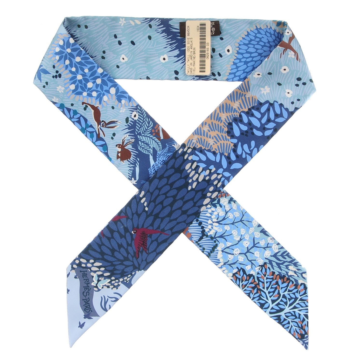 Hermes Silk Dans un Jardin Anglais Twilly Ciel Marine Brun 1 of 5