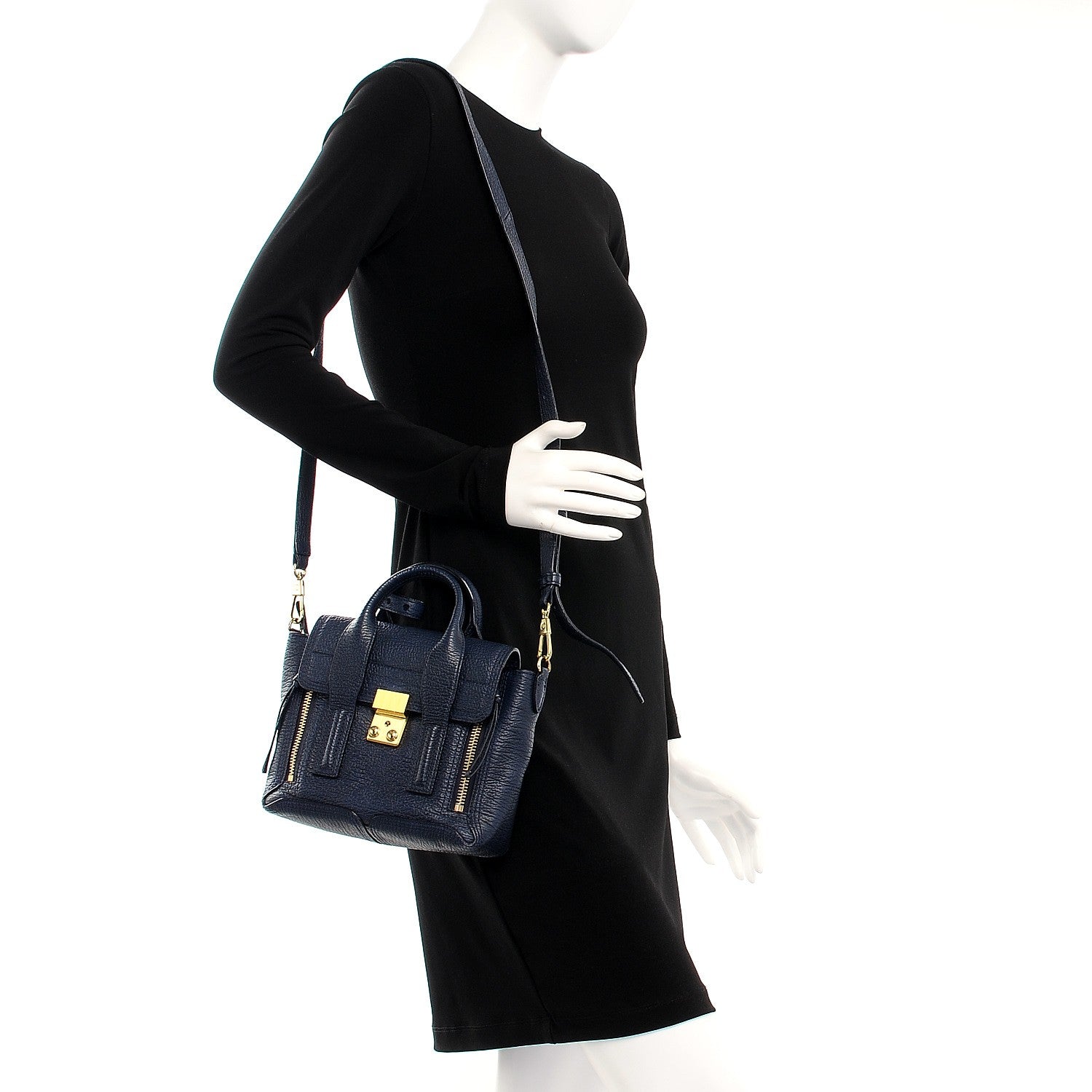 3.1 Phillip Lim 3.1 Textured Calfskin Mini Pashli Satchel Ink 2 of 8