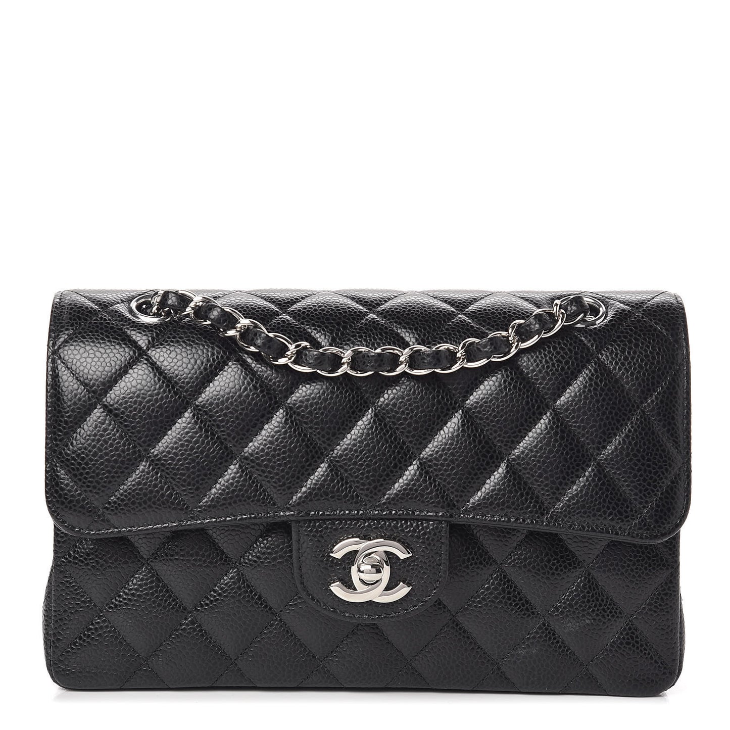 Caviar Quilted Small Double Flap Black