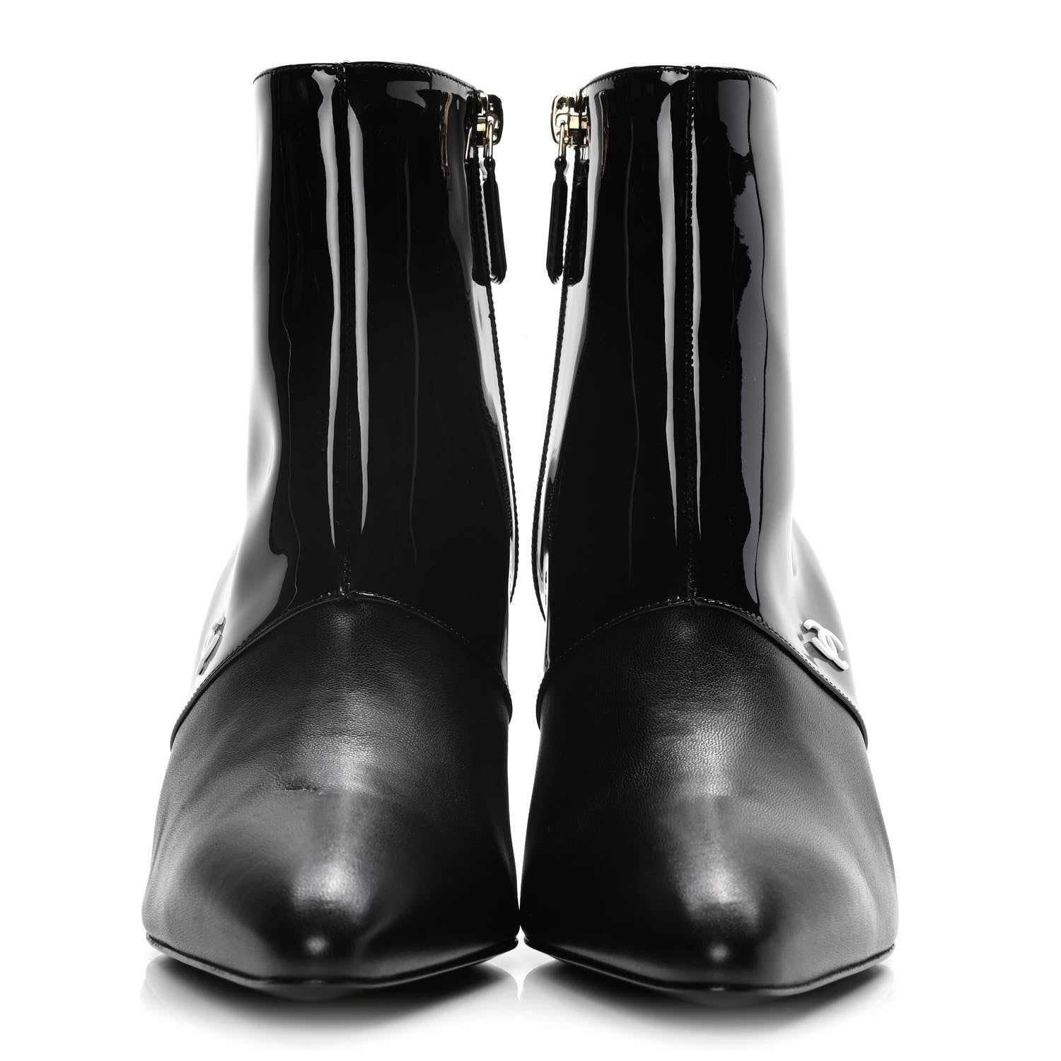 Chanel Lambskin Patent Calfskin Short Ankle Boots 36.5 Black 2 of 13