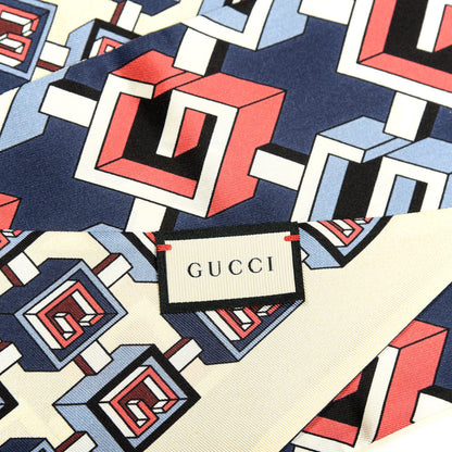 Gucci Silk Twill Isometric G Neck Bow Scarf Midnight Blue Ivory 3 of 3