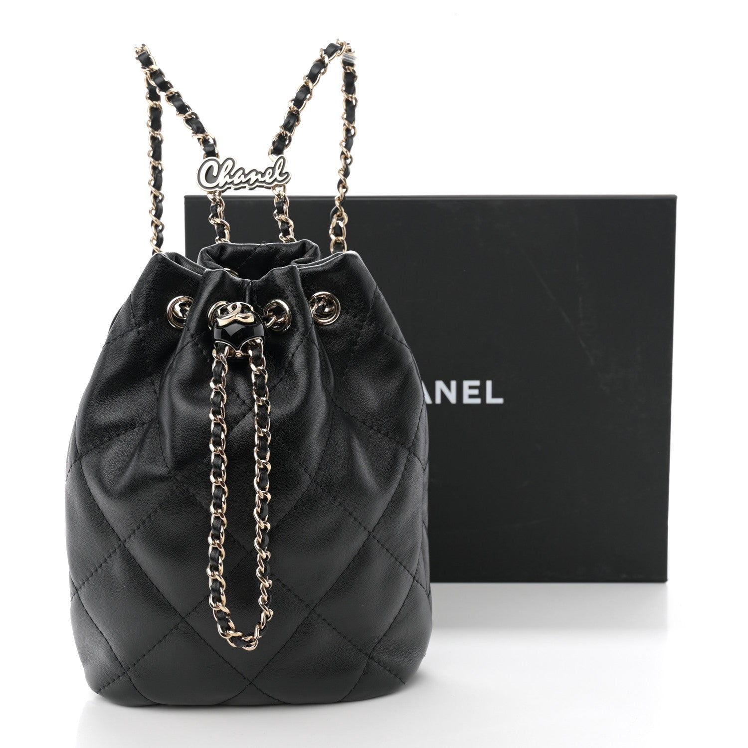 Chanel Shiny Lambskin Quilted Drawstring Backpack Black 13 of 13