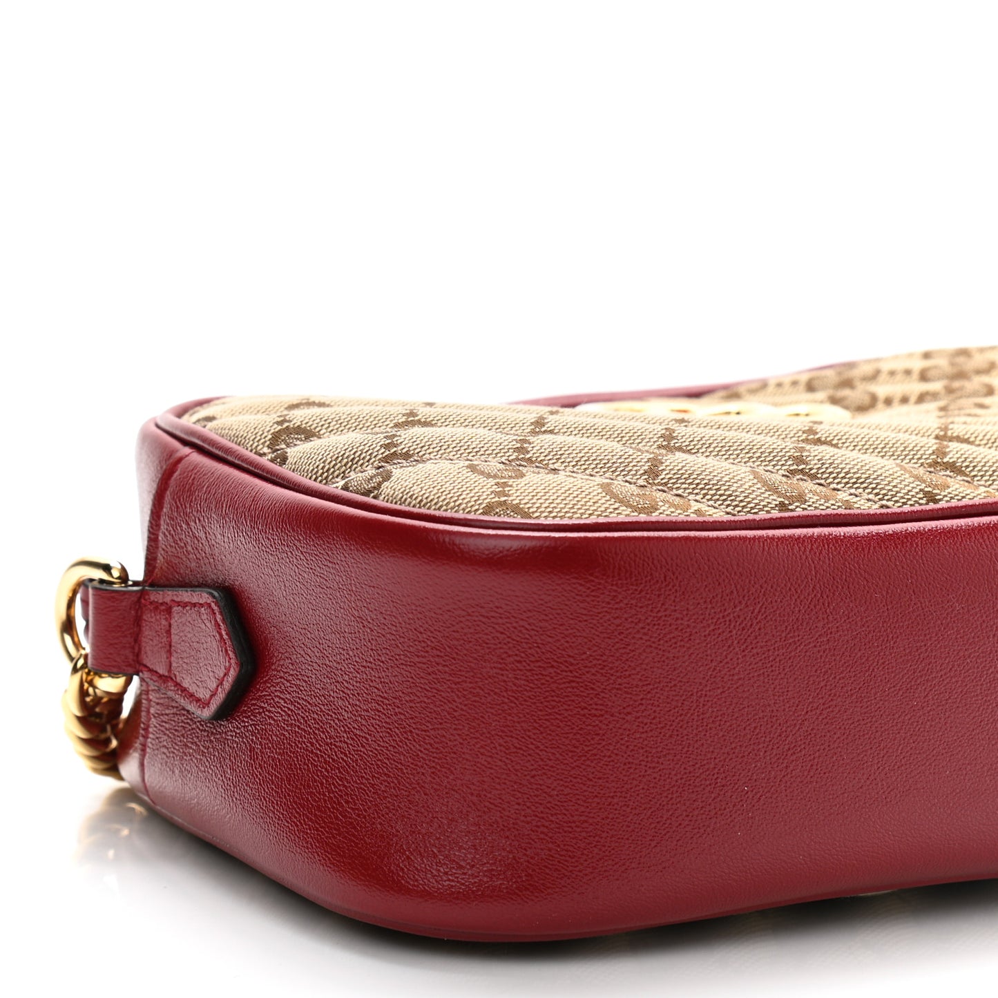 Monogram Azalea Calfskin Matelasse Diagonal Small GG Marmont Chain Shoulder Bag Beige Ebony New Cherry Red