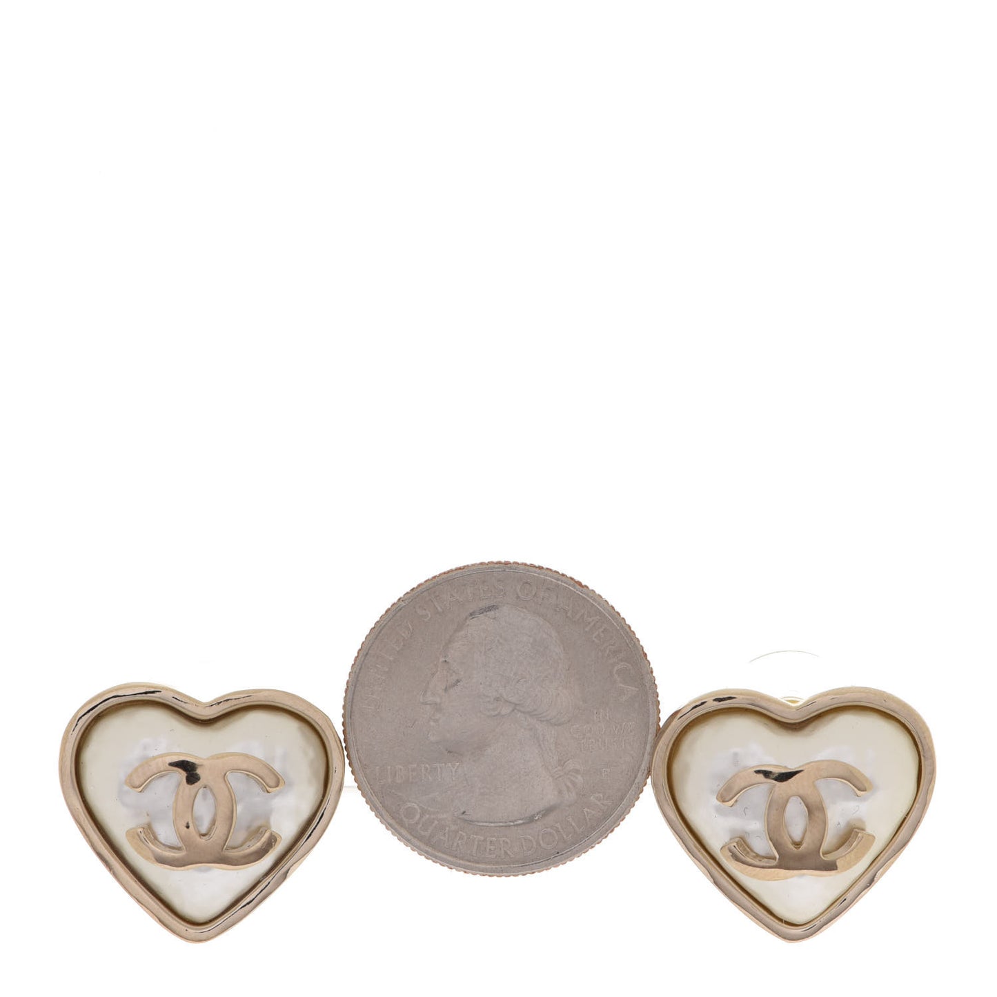 Pearl CC Heart Earrings Gold