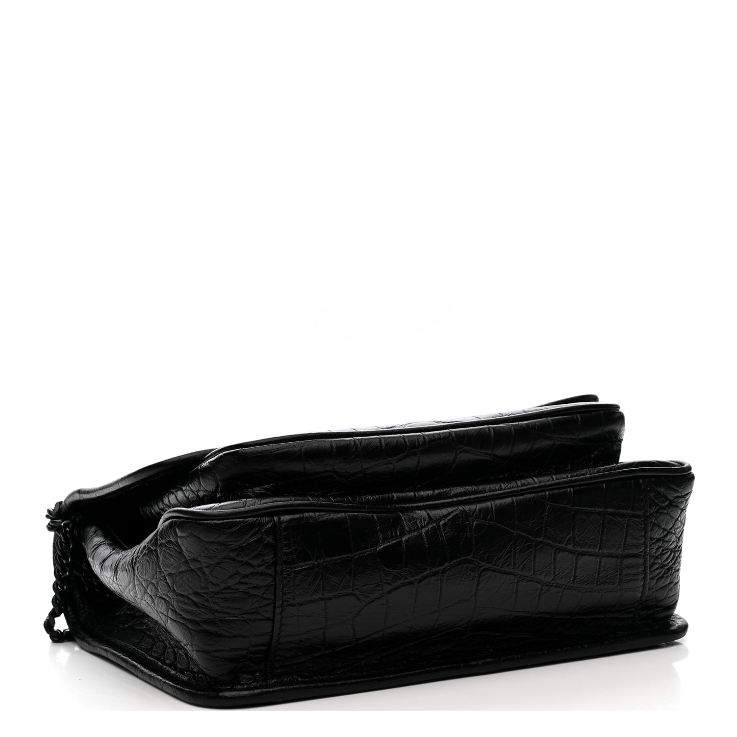 Calfskin Crocodile Embossed Matelasse Monogram Baby Niki Chain Satchel Black