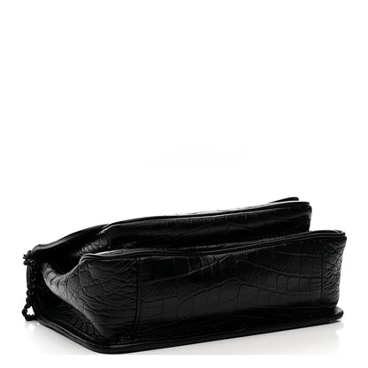 Saint Laurent Calfskin Crocodile Embossed Matelasse Monogram Baby Niki Chain Satchel Black 6 of 25