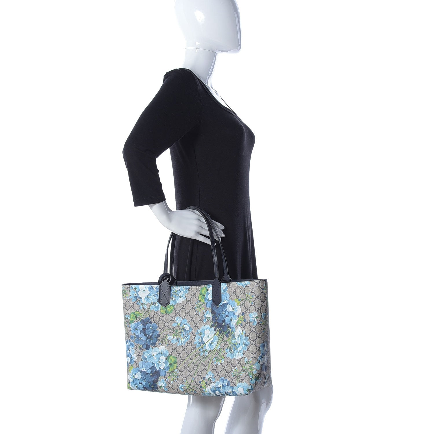 Gucci GG Supreme Monogram Blooms Medium Reversible Tote Beige Blue Navy 2 of 10