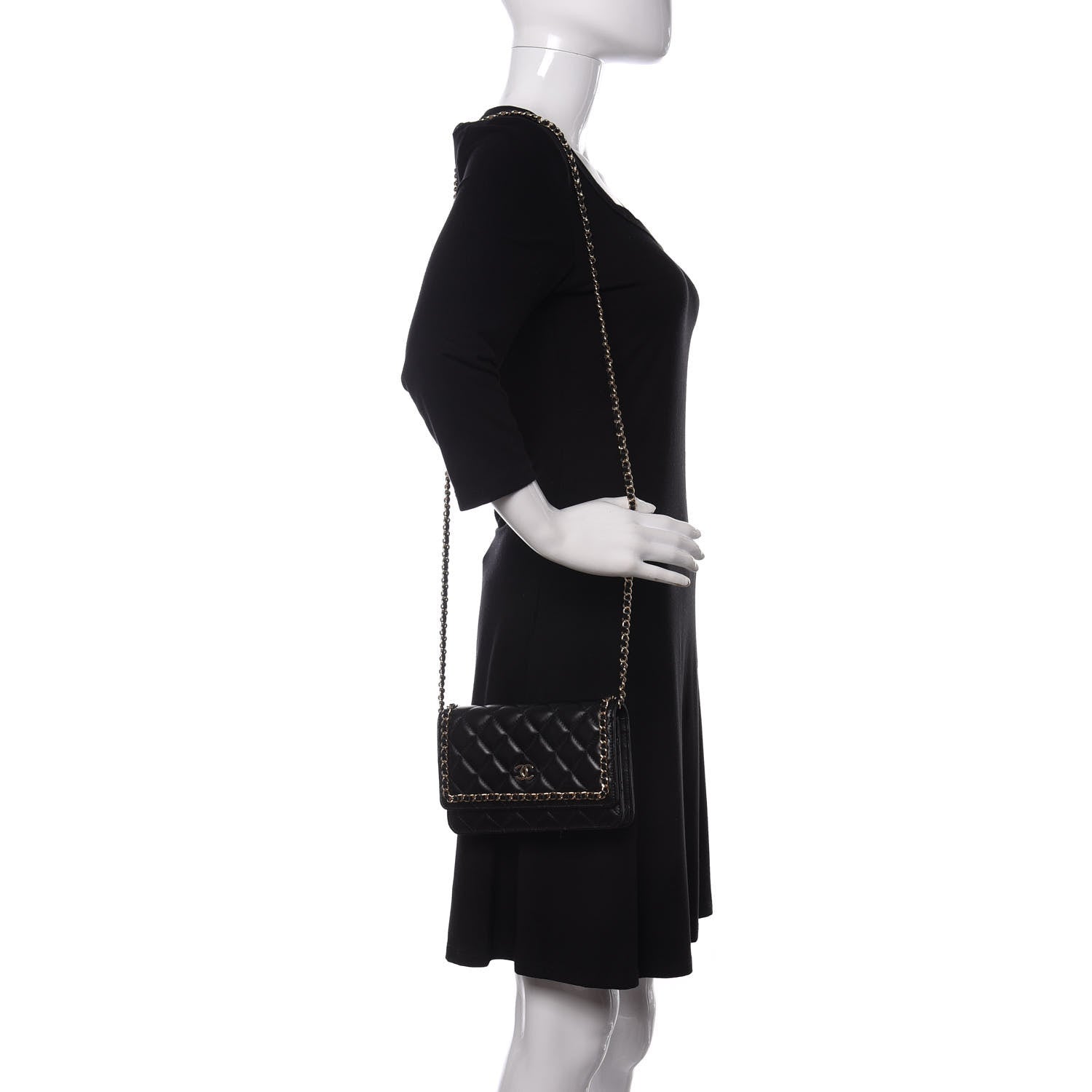 Chanel Lambskin Quilted Chain Around Wallet On Chain WOC Black 2 of 11