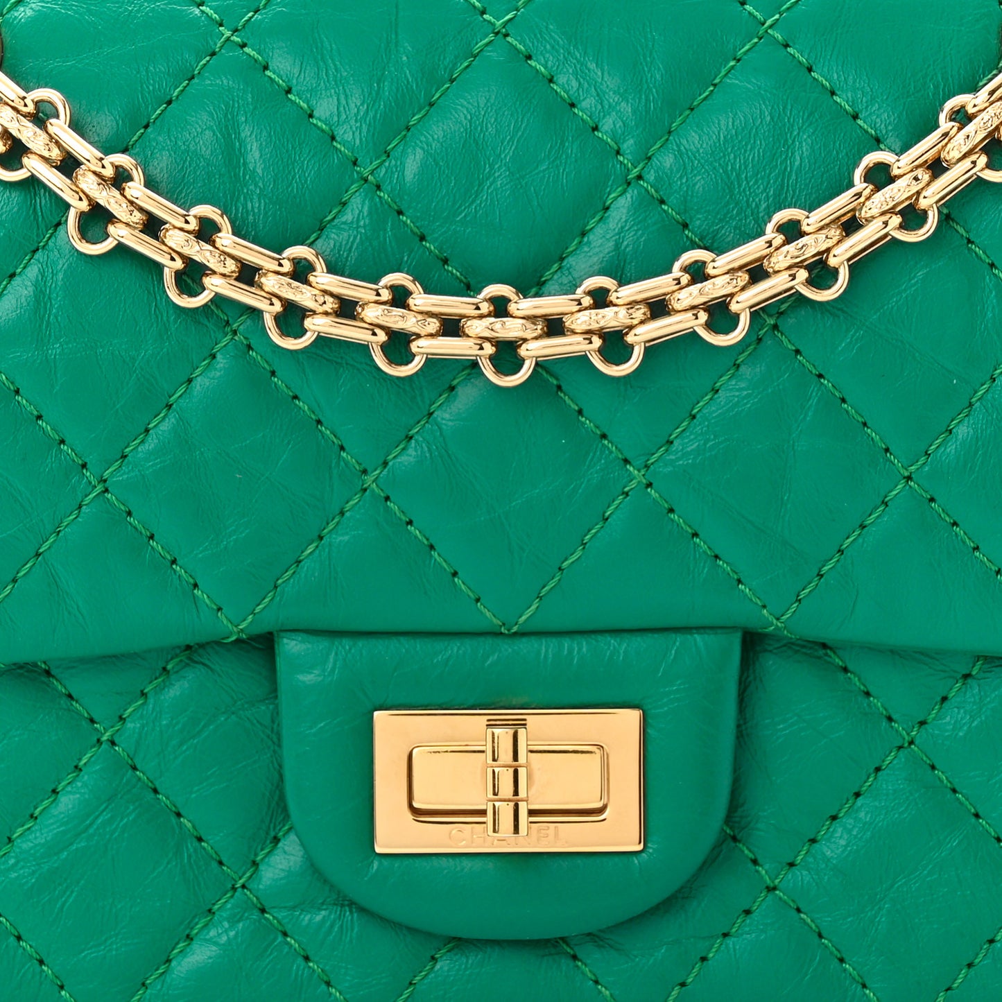 Aged Calfskin Quilted 2.55 Reissue Mini Flap Green