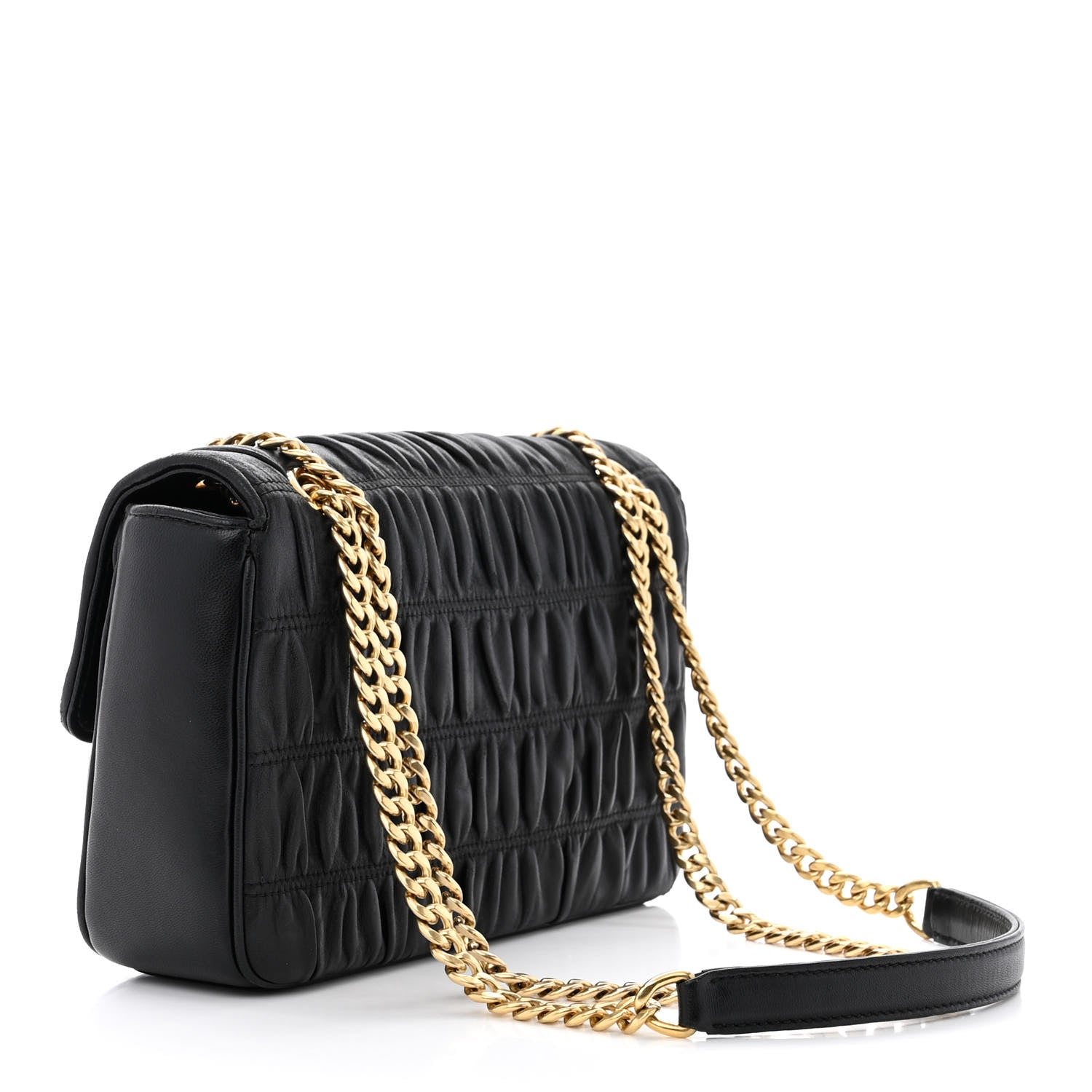 Prada Nappa Gaufre Medium Chain Flap Shoulder Bag Black 3 of 12