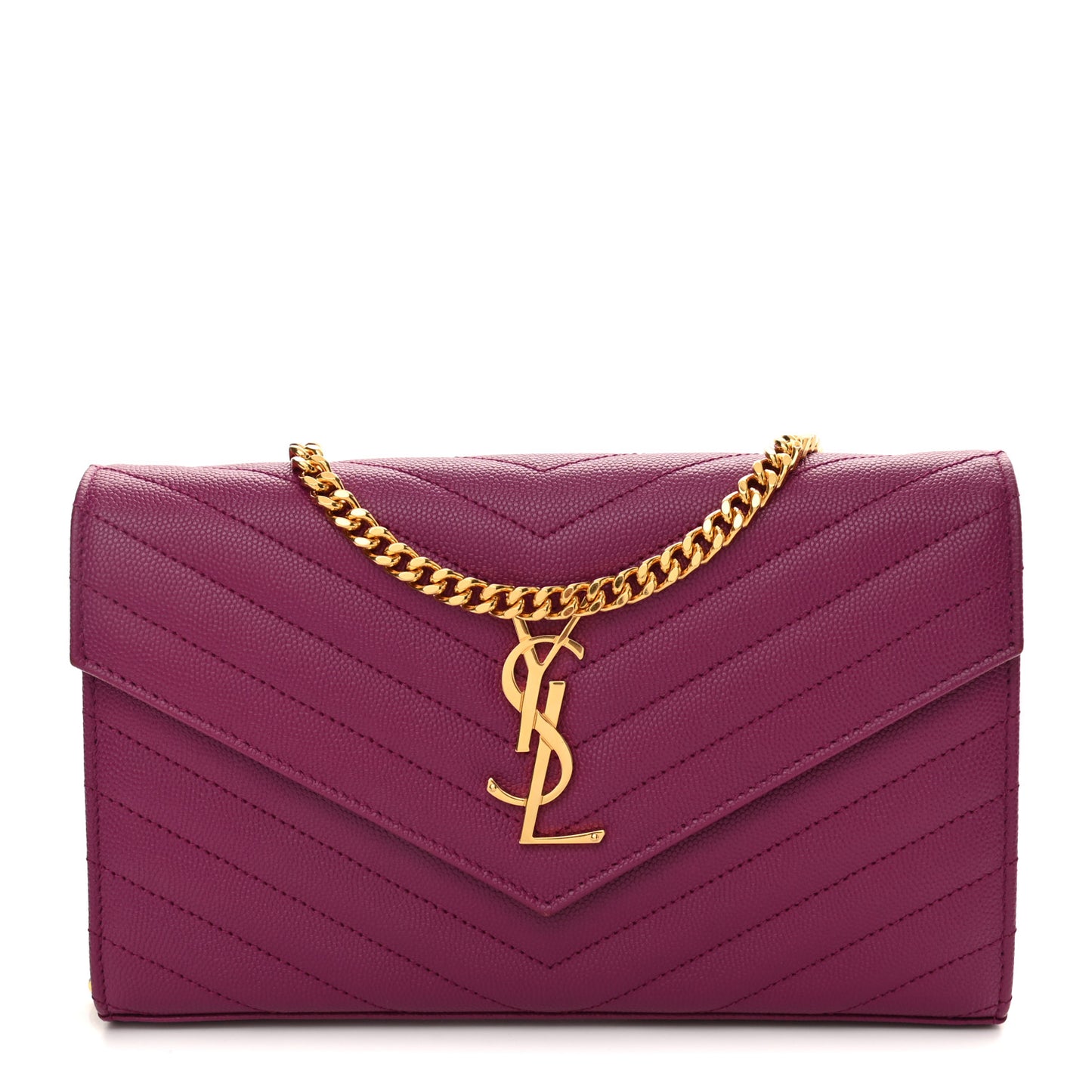 Grain De Poudre Matelasse Chevron Monogram Chain Wallet Dark Grape