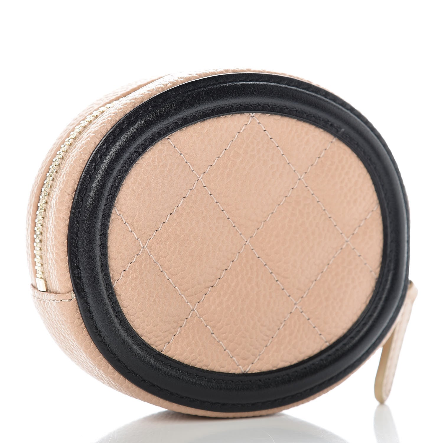 Chanel Caviar Quilted Filigree Zip Around Classic Coin Purse Beige Black 3 of 8