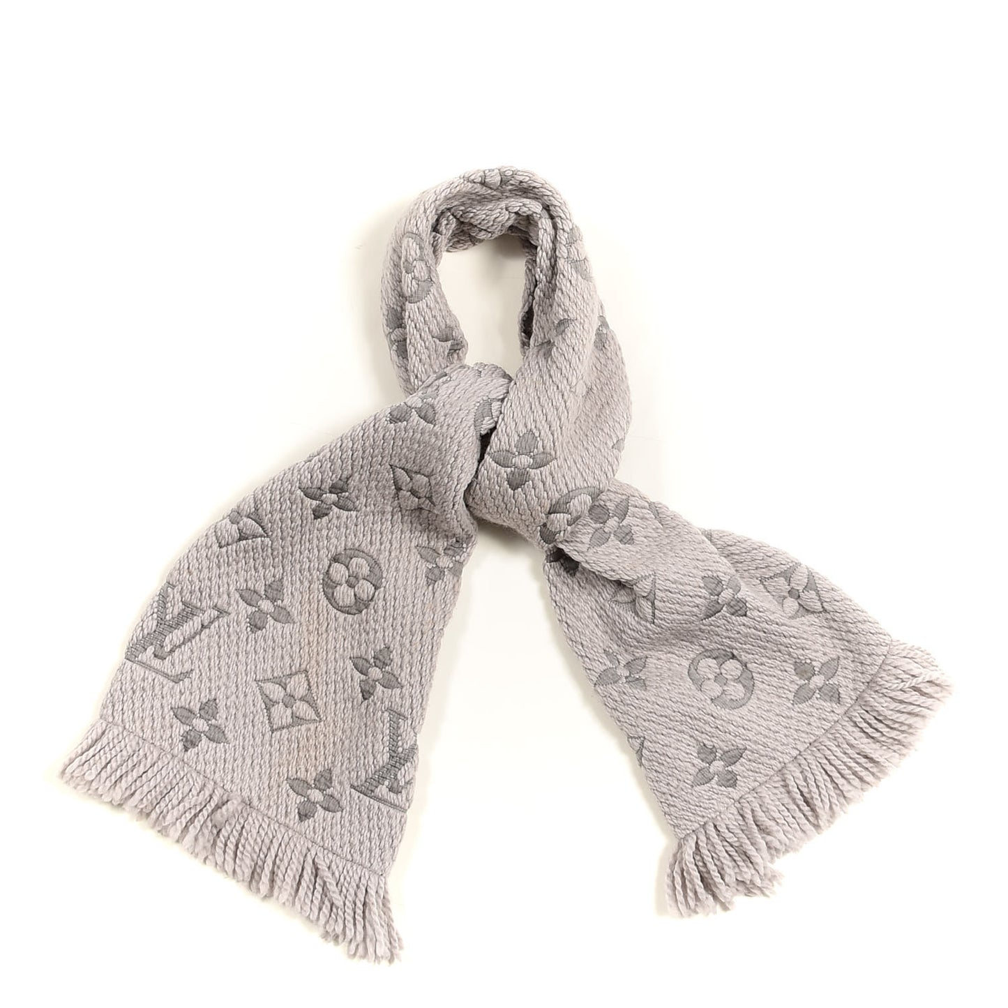 Wool Silk Logomania Scarf Pearl Grey