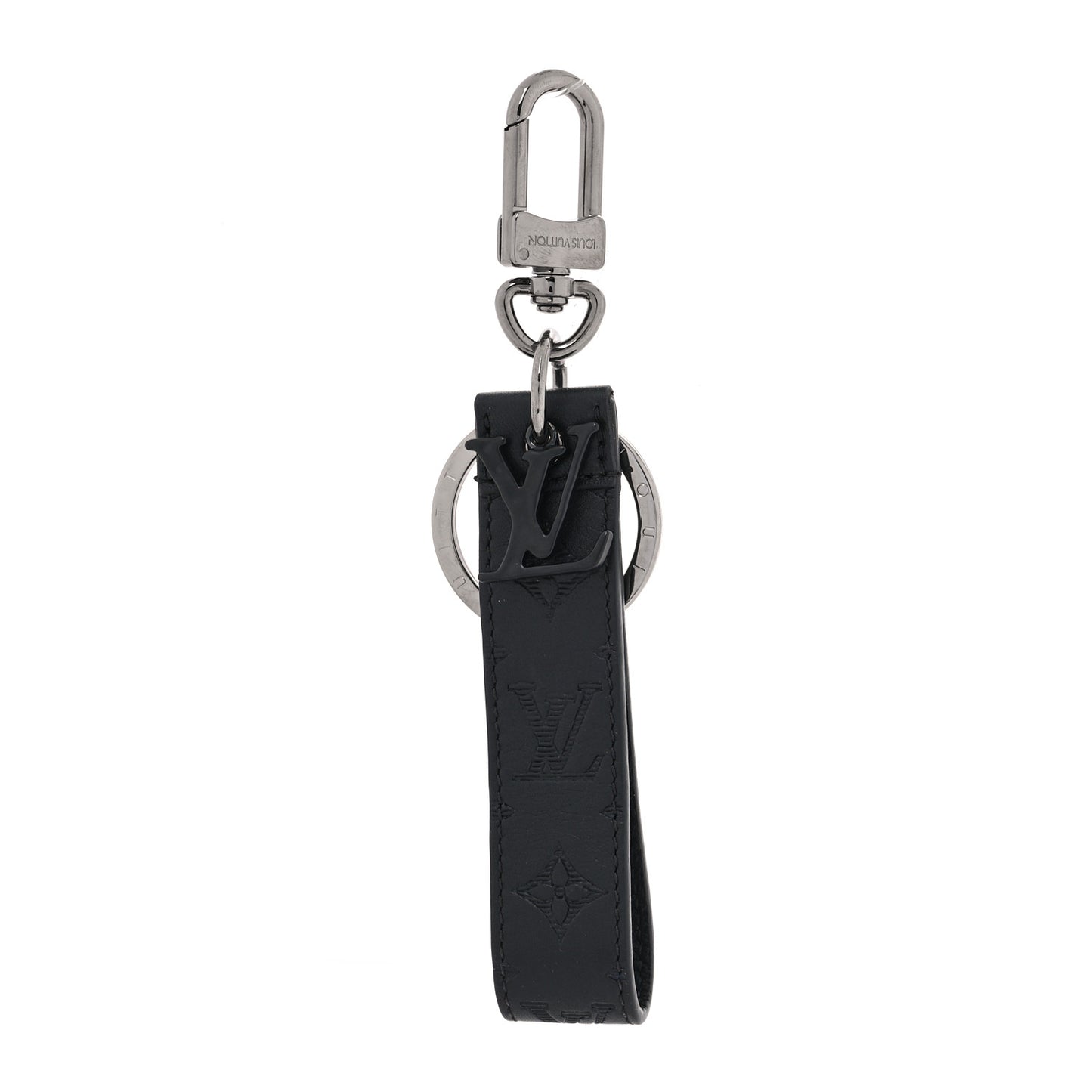 Calfskin LV Shape Dragonne Bag Charm Key Holder Black