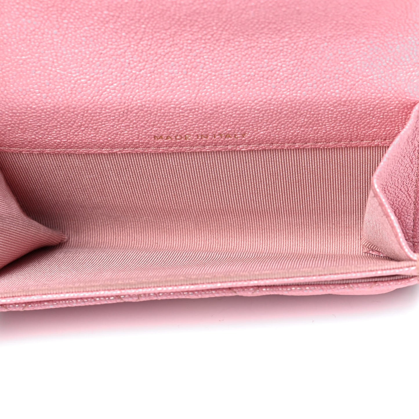 Iridescent Caviar Quilted Flap Card Holder Rose Pink