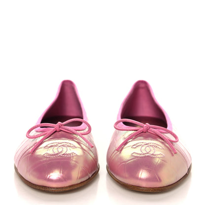 Chanel Iridescent Calfskin Crocodile Embossed Ballerina Flats 39 Pink 3 of 10