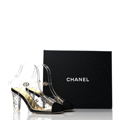 Chanel PVC Studded Grosgrain Cap Toe Pumps 38.5 Transparent Black 9 of 9