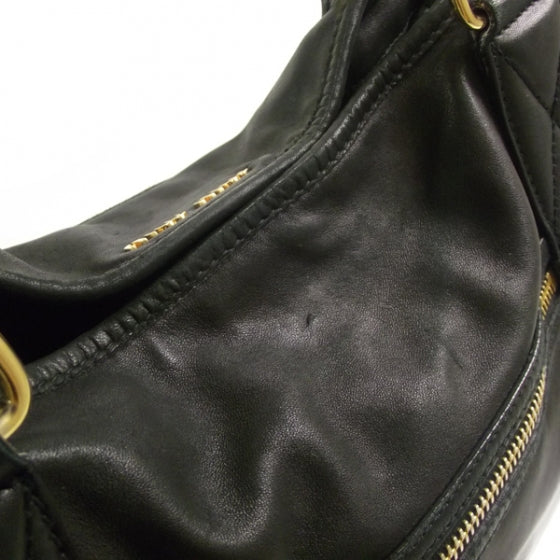 Leather Plisse Tote Black