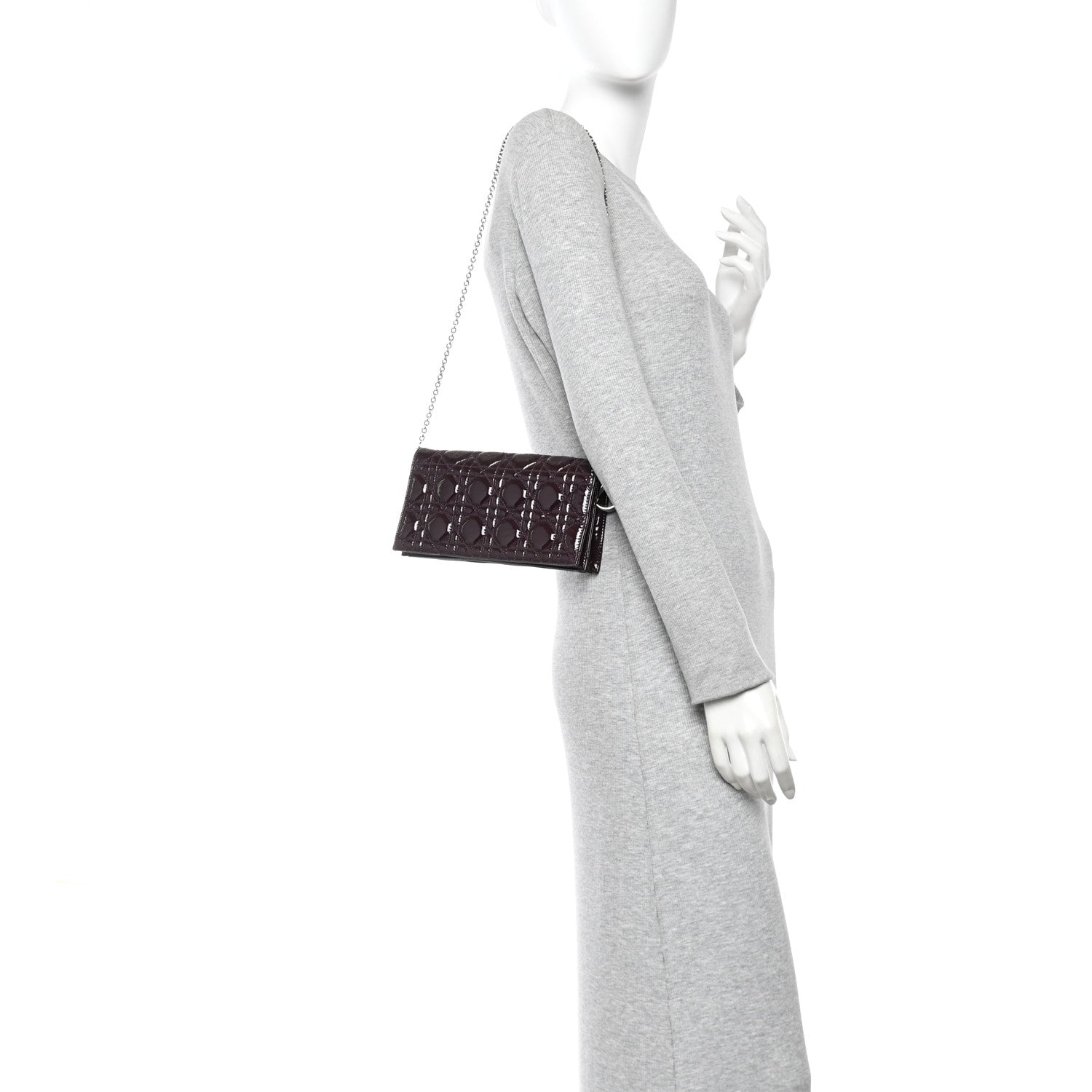 Christian Dior Patent Cannage Lady Dior Chain Wallet Purple 2 of 10
