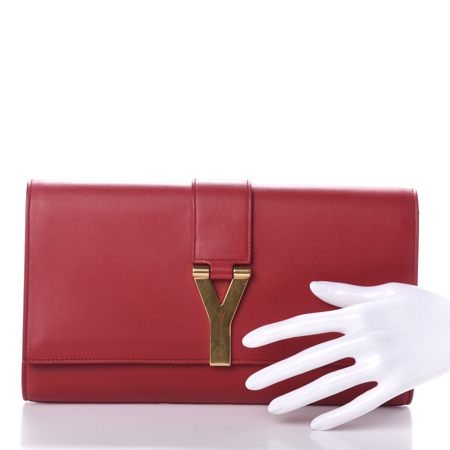 Saint Laurent Calfskin Classic Y Ligne Clutch Red 2 of 7