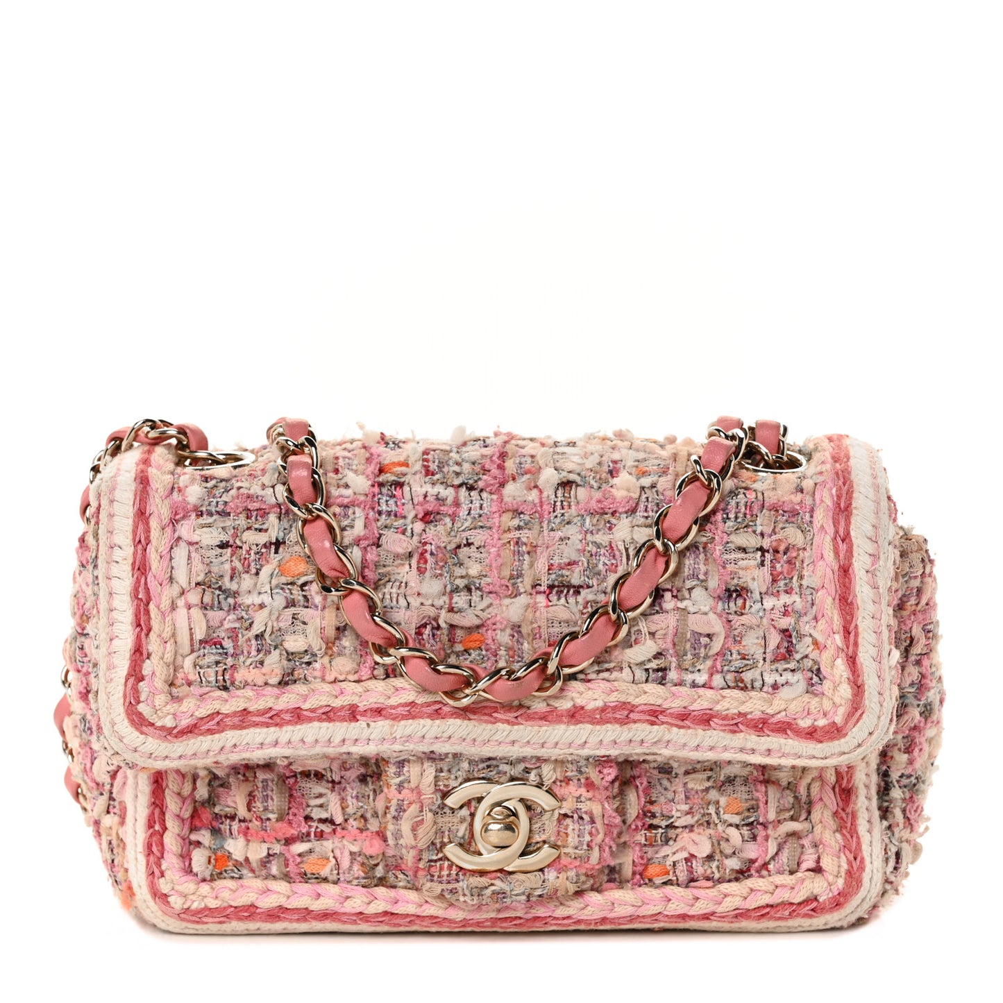 Tweed Braid Mini Flap White Pink