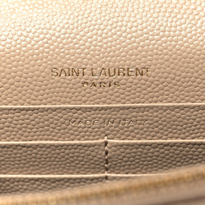 Saint Laurent Grain De Poudre Matelasse Chevron Monogram Envelope Chain Wallet Dark Beige 6 of 11