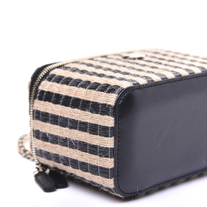 Chanel Raffia Jute Striped Small Vanity Case With Chain Black Beige 10 of 25