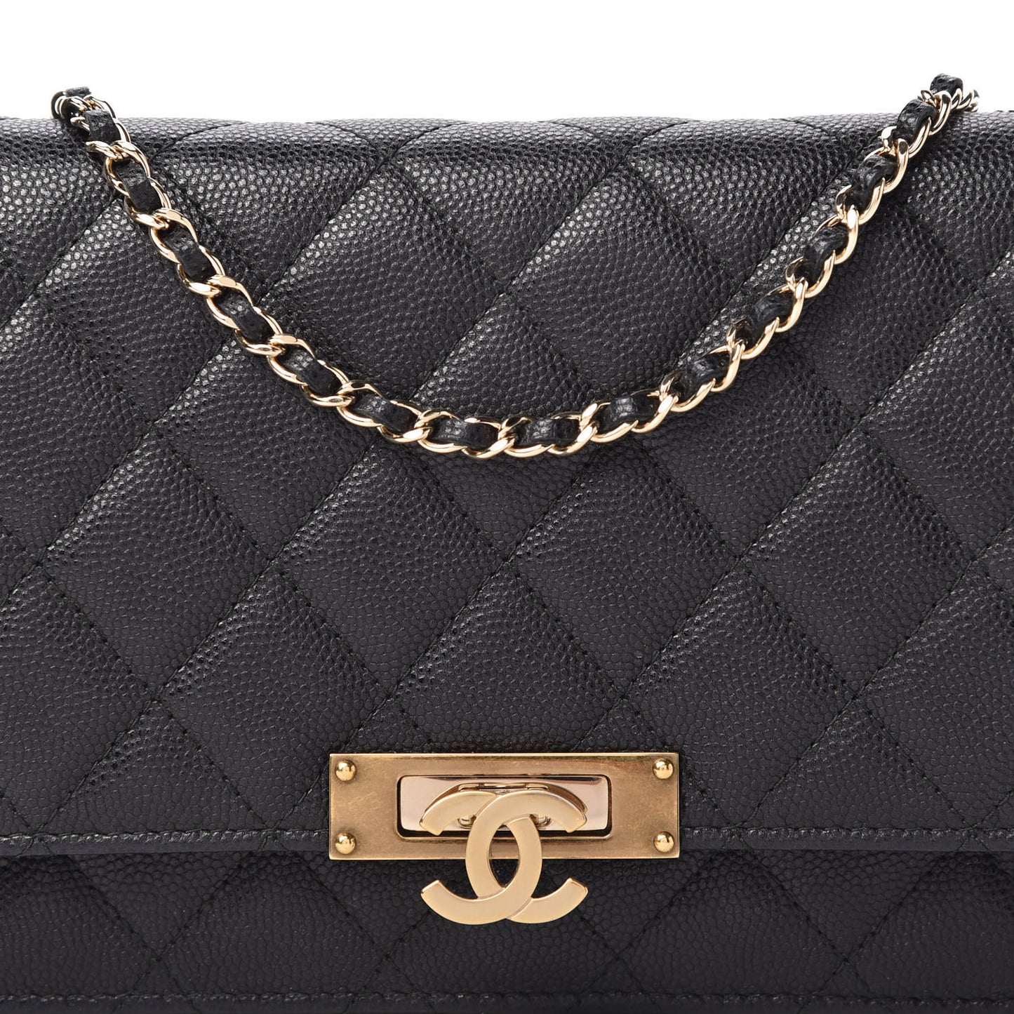 Caviar Quilted Golden Class Wallet On Chain WOC Black