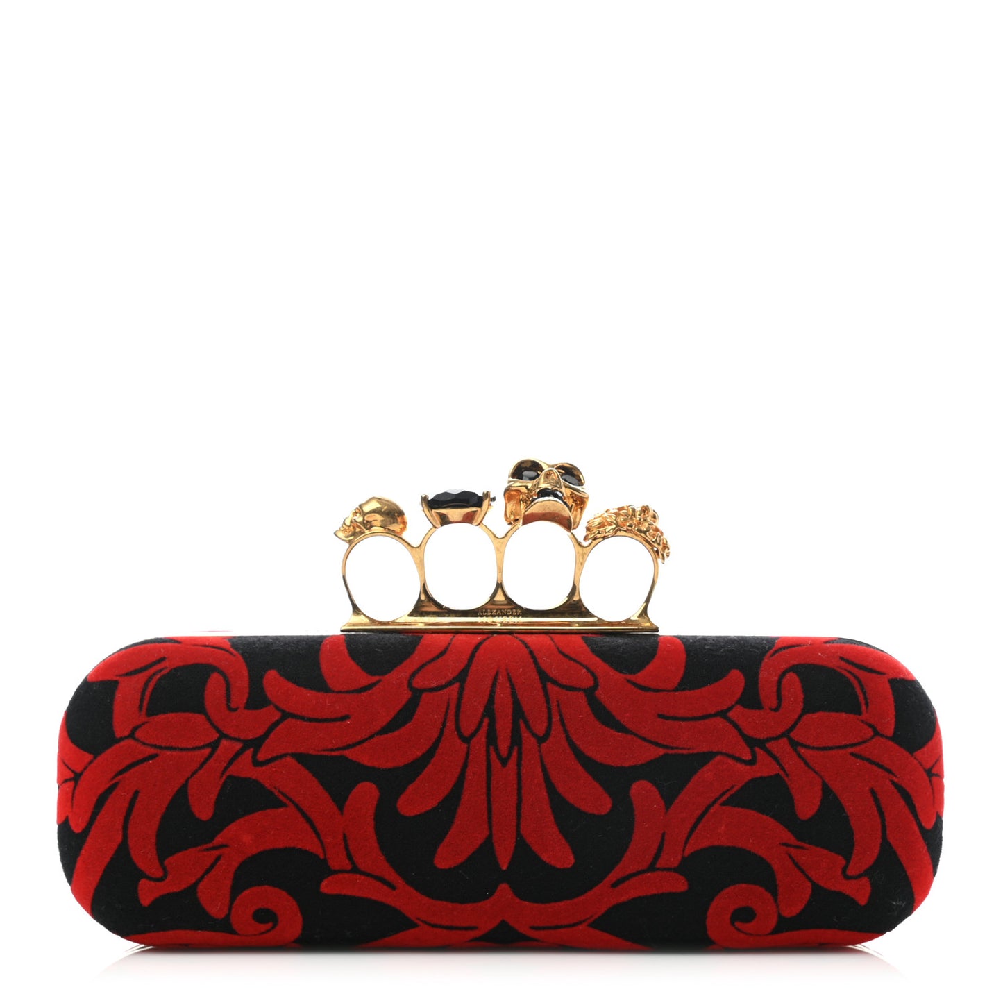 Velvet Arabesque Skull Knuckle Box Clutch Red Black