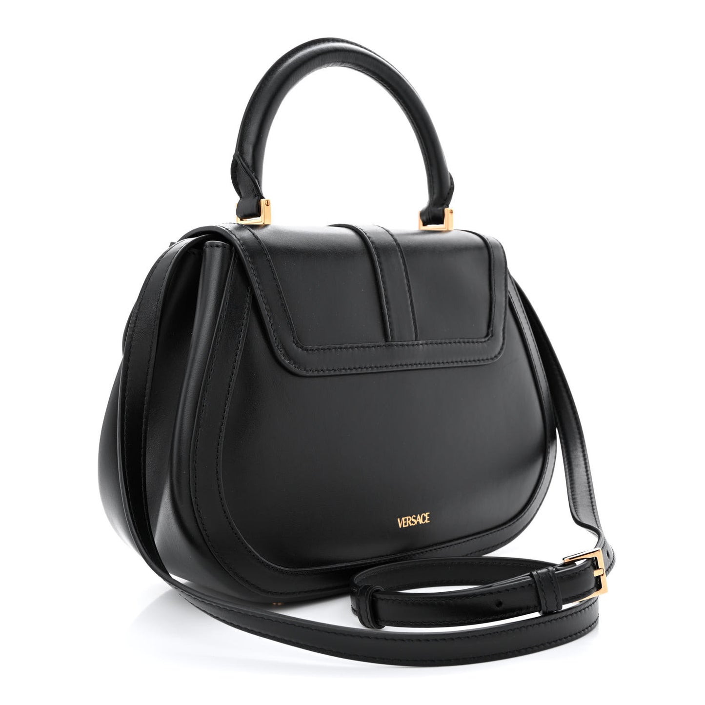 Calfskin Greca Goddess Top Handle Shoulder Bag Black