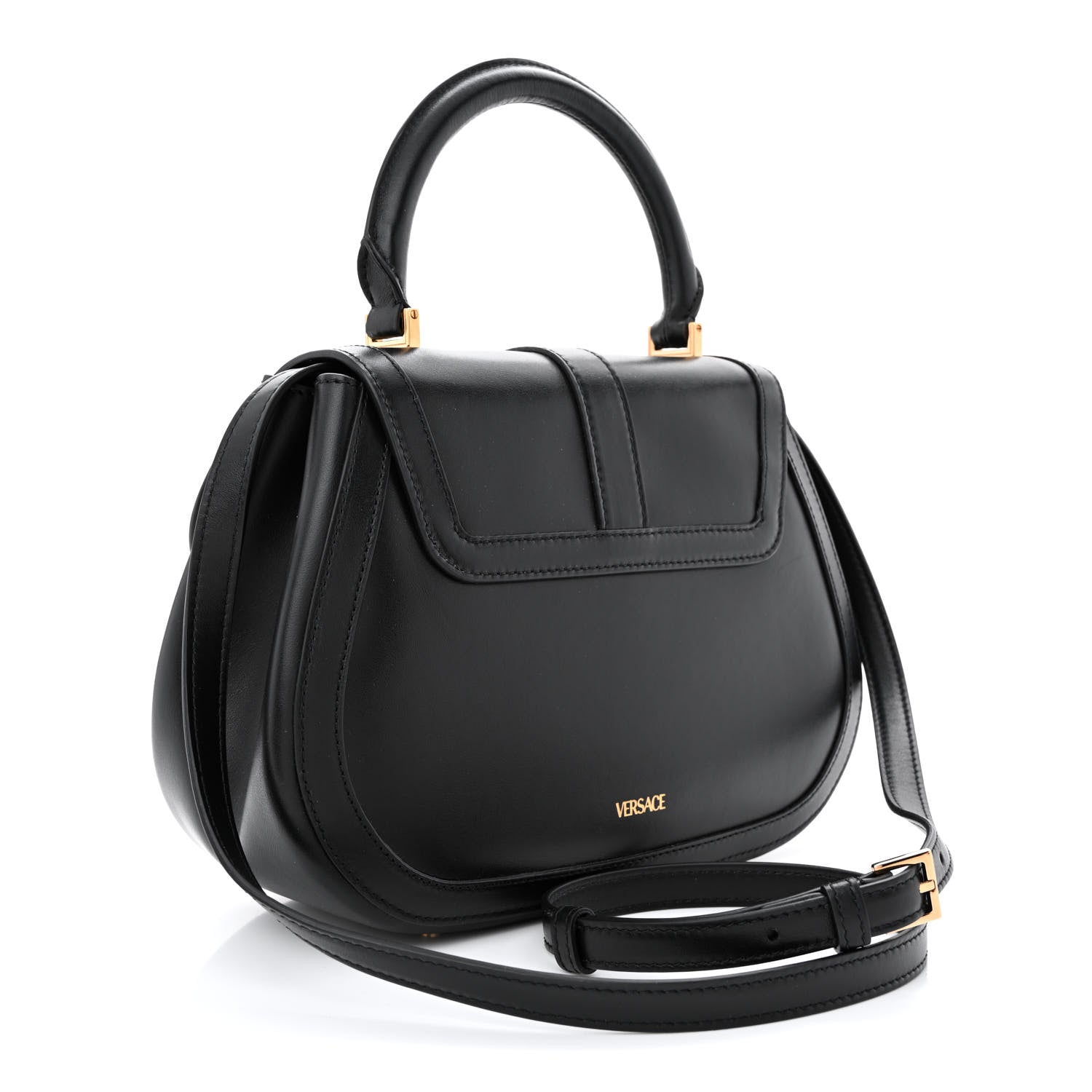 Versace Calfskin Greca Goddess Top Handle Shoulder Bag Black 3 of 9