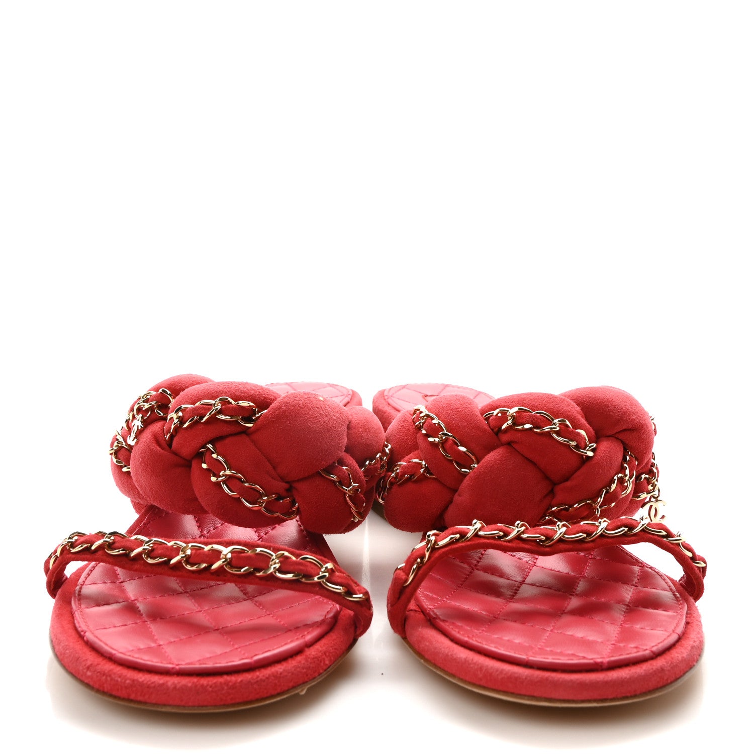 Chanel Kid Suede Chain Braided Sandals 38 Red 3 of 8