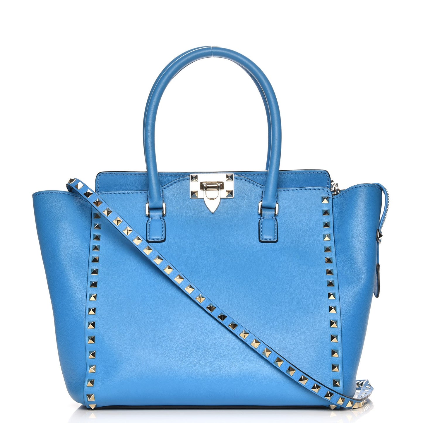 Vitello Rockstud Double Handle Tote Blue Fluo