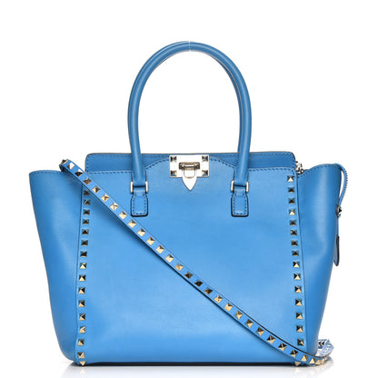 Valentino Garavani Vitello Rockstud Double Handle Tote Blue Fluo 1 of 9