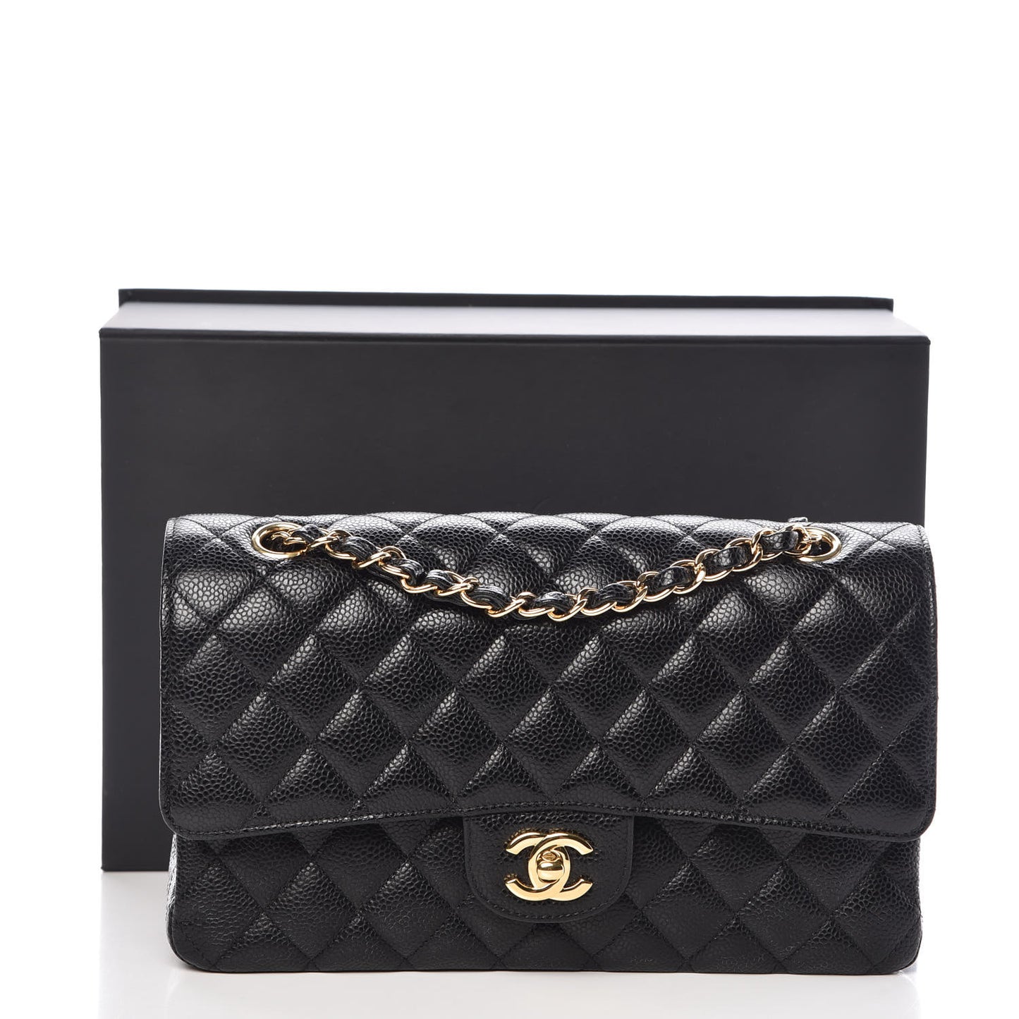 Caviar Quilted Medium Double Flap Black