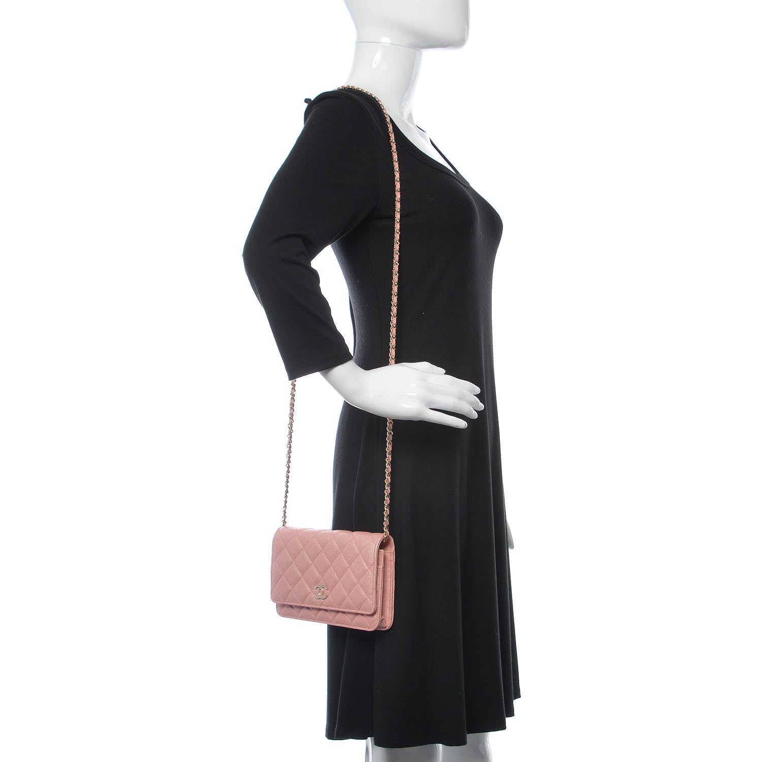 Chanel Iridescent Caviar Quilted Wallet on Chain WOC Rose Pink 2 of 11