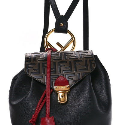 Fendi Vitello Cruise Bi-Color FF 1974 Embossed F is Fendi Drawstring Backpack Black Fragola Maya 8 of 10
