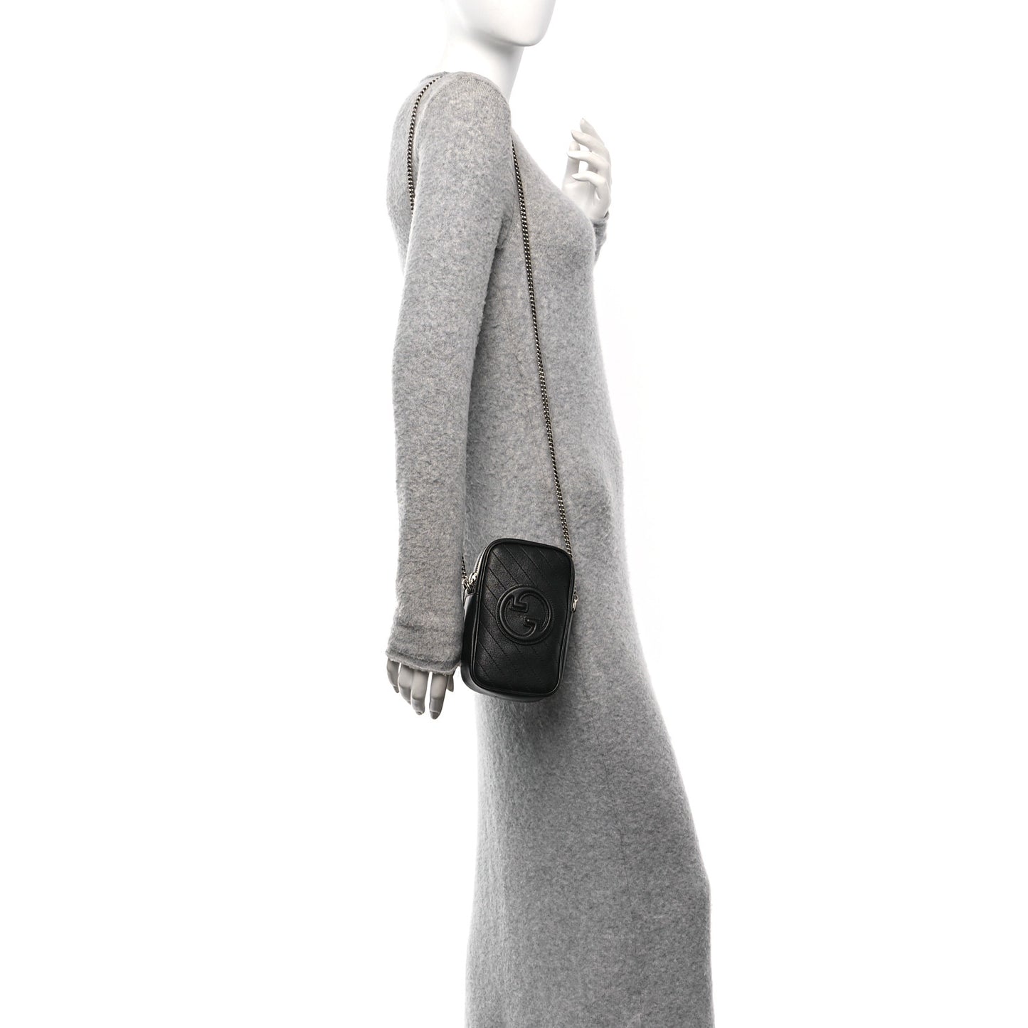 Sakai Be Green Calfskin Diagonal Stitched Mini Blondie Vertical Shoulder Bag Black