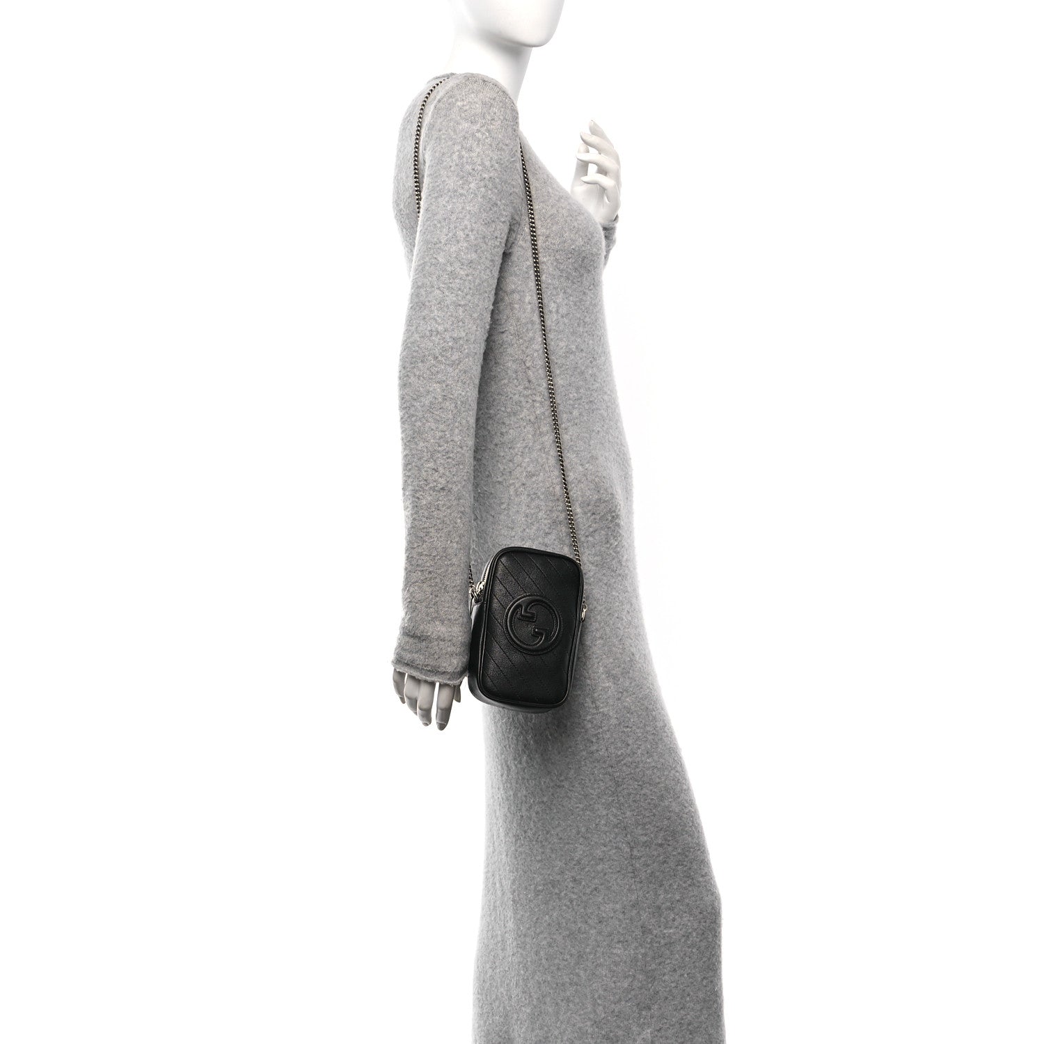 Gucci Sakai Be Green Calfskin Diagonal Stitched Mini Blondie Vertical Shoulder Bag Black 2 of 11