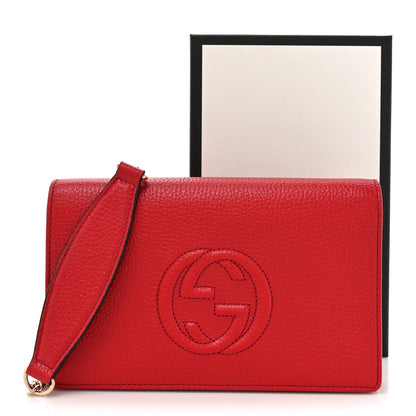 Gucci Pebbled Calfskin Soho Wallet on Chain Hibiscus Red 10 of 10