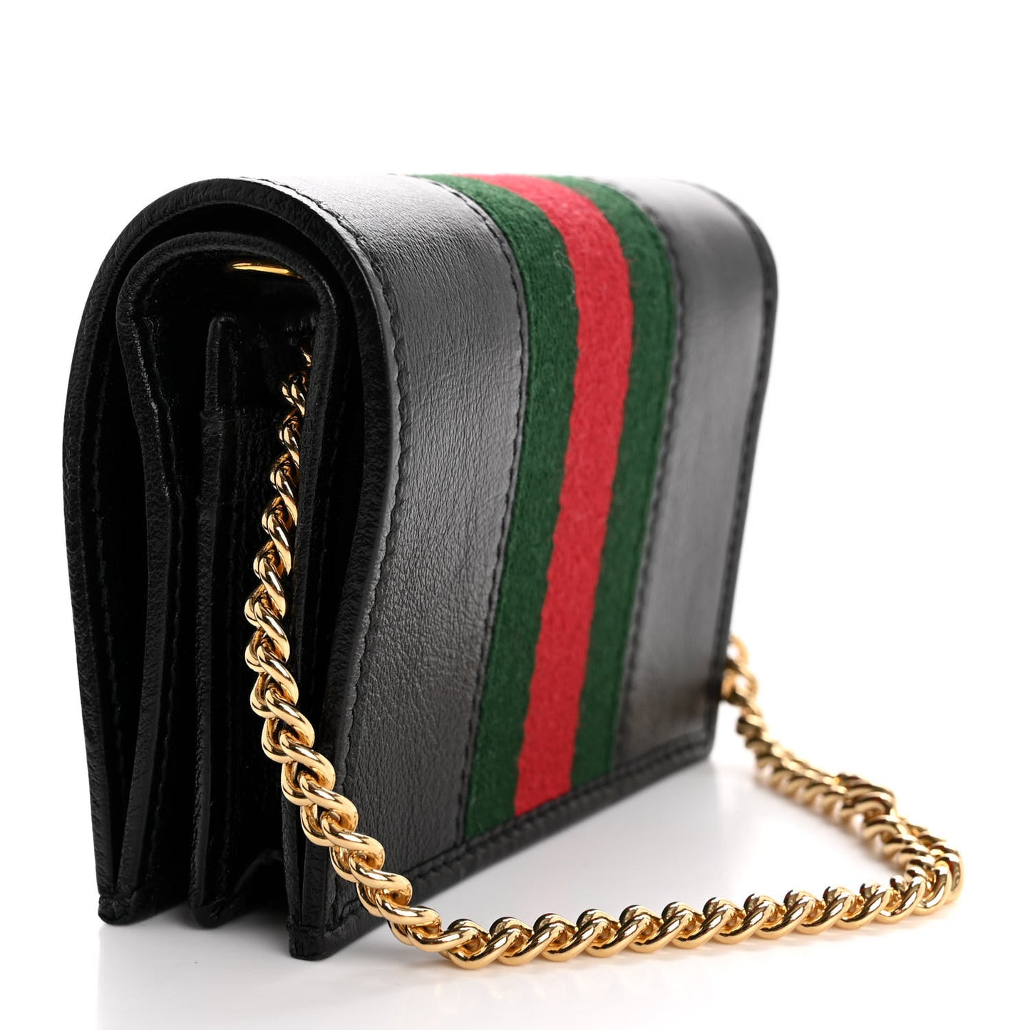 Calfskin Web Rajah Chain Card Case Wallet Black