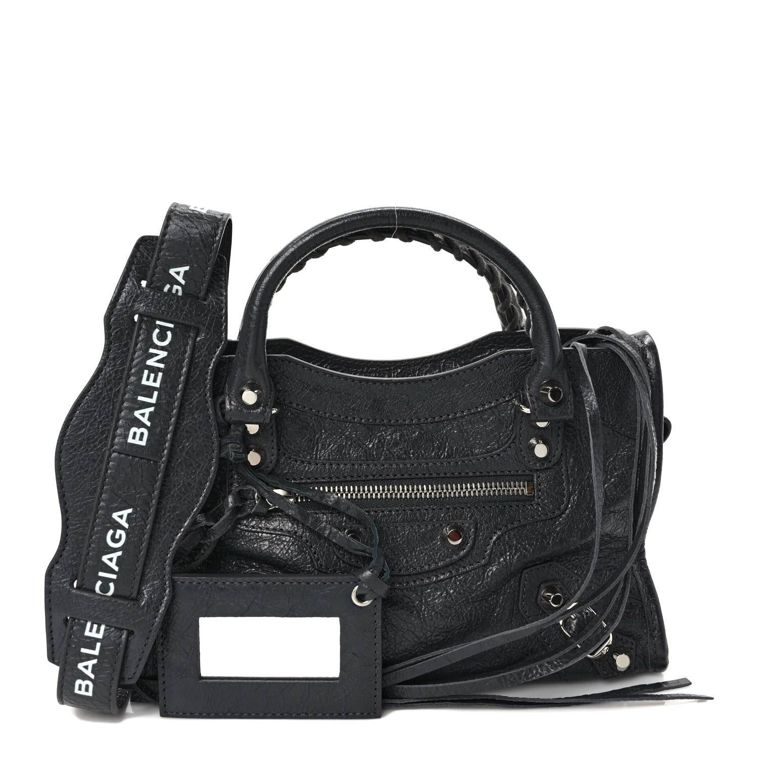 Balenciaga Agneau Classic Silver Hardware Mini City Logo Strap Gris Fossile White 1 of 9