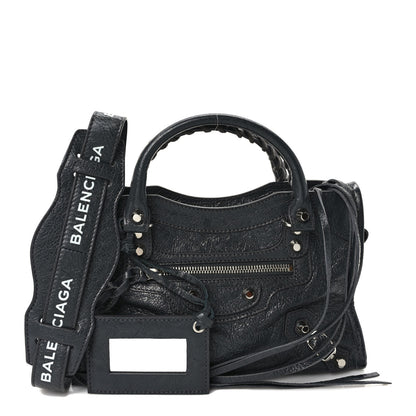 Balenciaga Agneau Classic Silver Hardware Mini City Logo Strap Gris Fossile White 1 of 9
