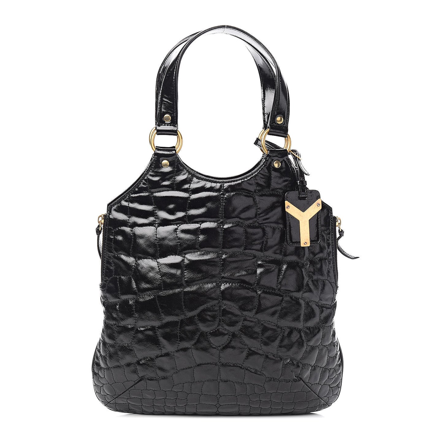 Patent Crocodile Embossed Tribute Tote Black