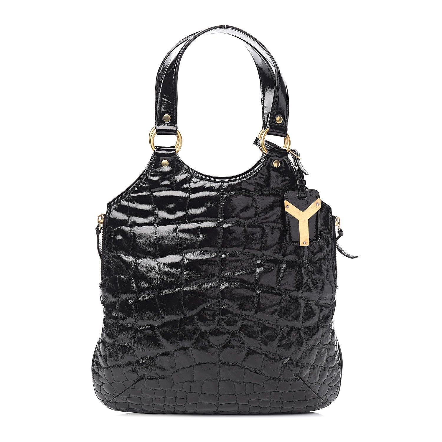 Saint Laurent Patent Crocodile Embossed Tribute Tote Black 1 of 12